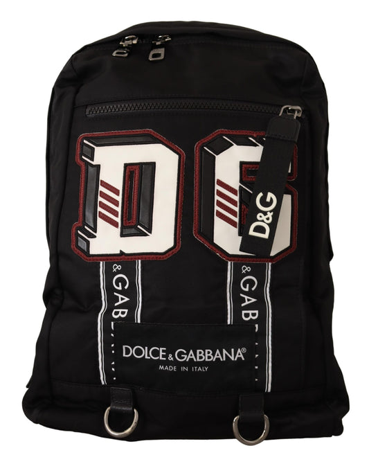 Black Nylon DG Patch Travel School Backpack Bag