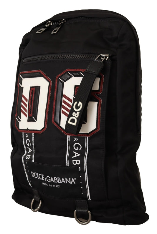 Black Nylon DG Patch Travel School Backpack Bag