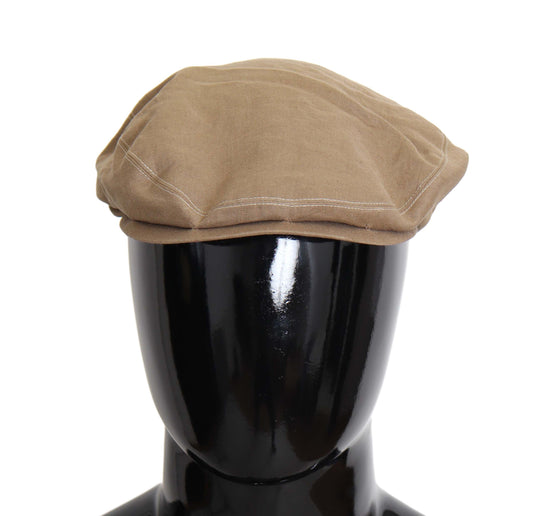 Beige Solid Newsboy Men Capello Polyester Hat