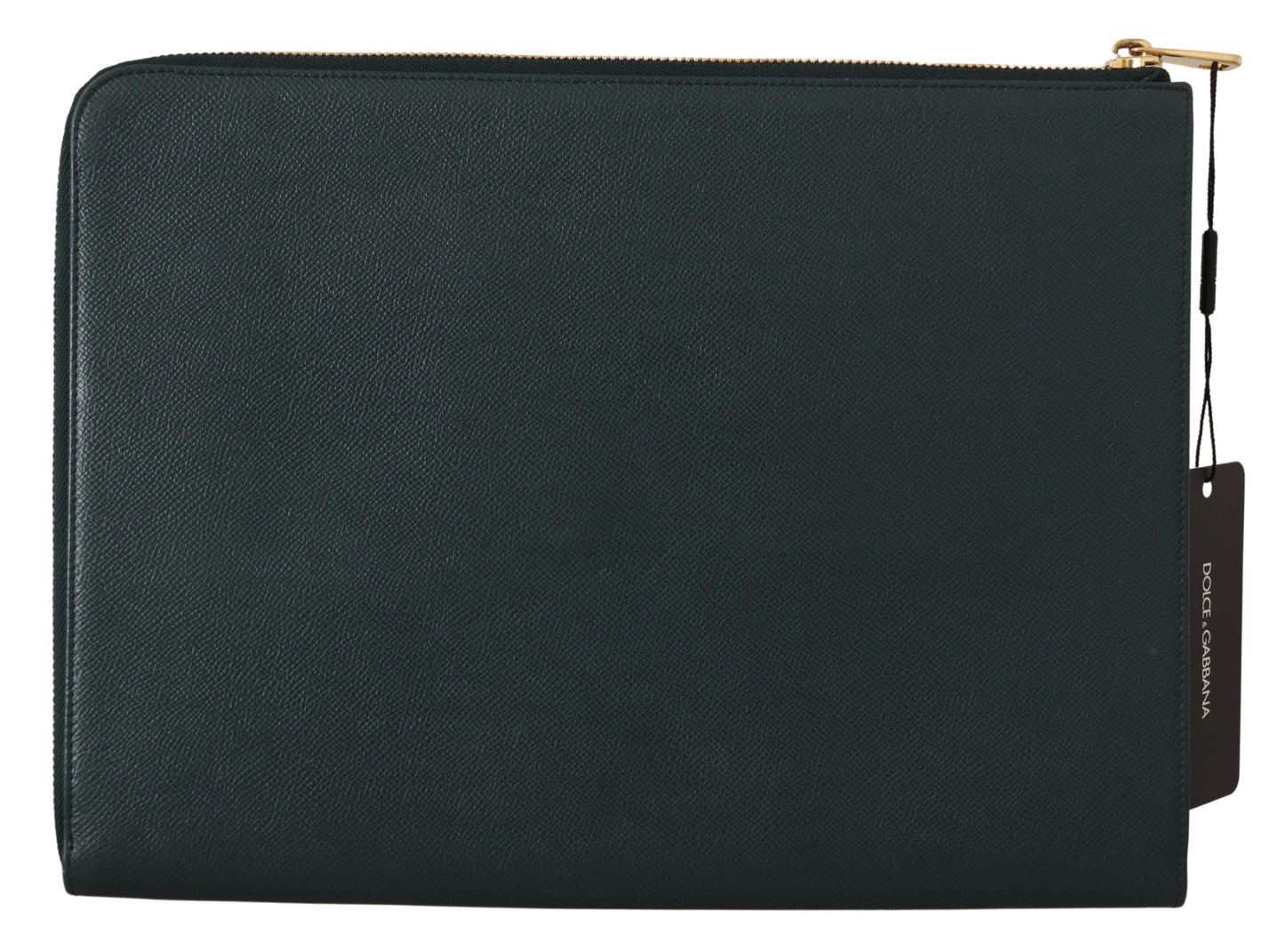 Green Leather Document Holder Zip Around Pouch Wallet