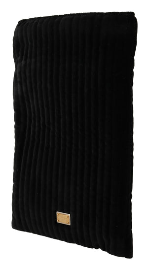 Black Velvet Quilt Drawstring Logo Plaque Pouch Bag