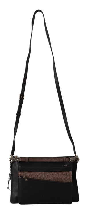 Black Exotic Leather Shoulder Sling Alta Sartoria Bag
