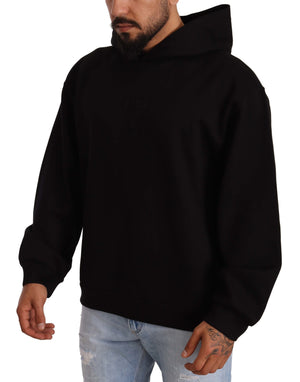 Black Cotton Blend Hooded Sweater
