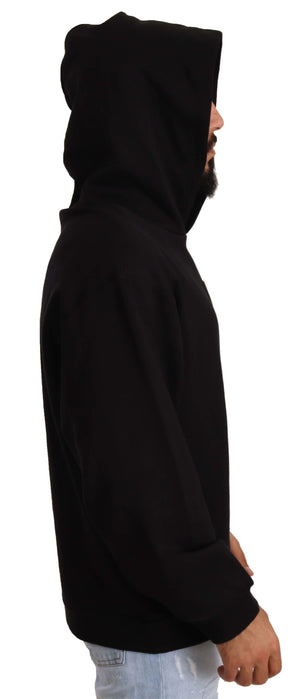 Black Cotton Blend Hooded Sweater