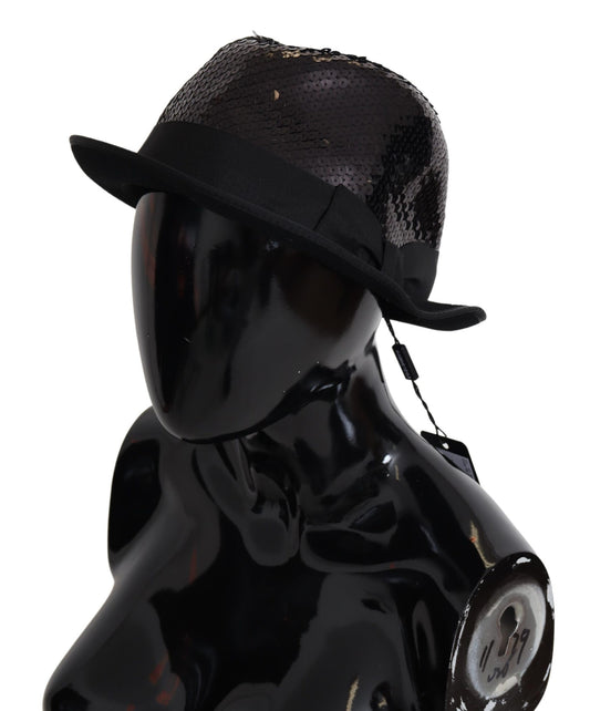 Black Polyester Sequin Women Fedora Capello Hat