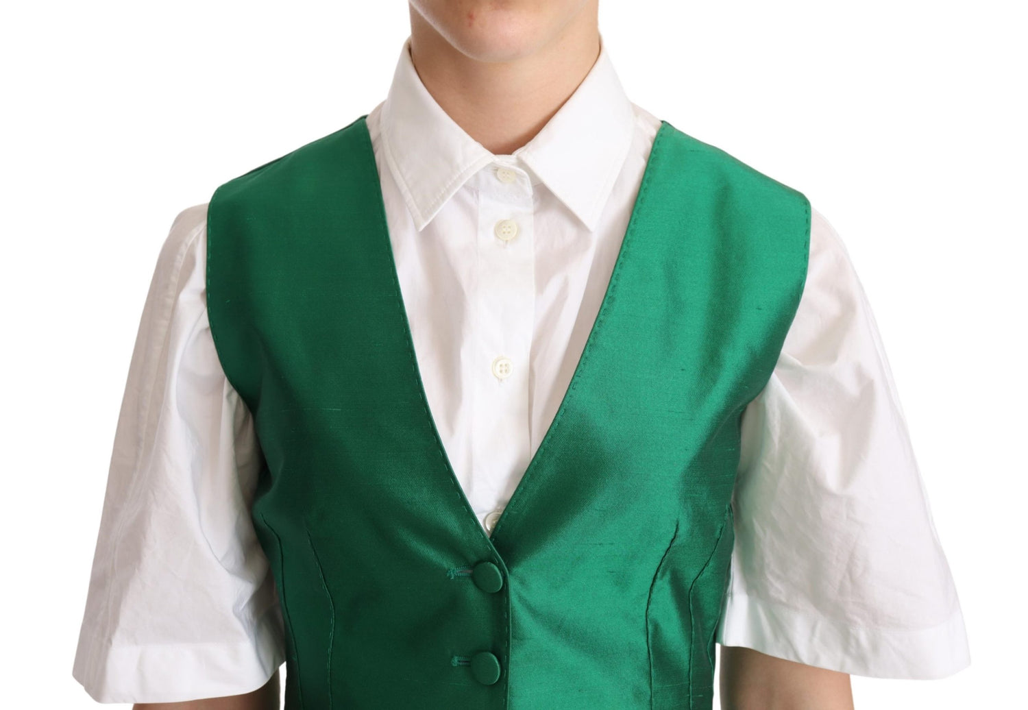Green Silk Satin Sleeveless Waistcoat Vest