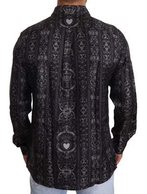 Black Crown Heart Silk Formal Dress Shirt