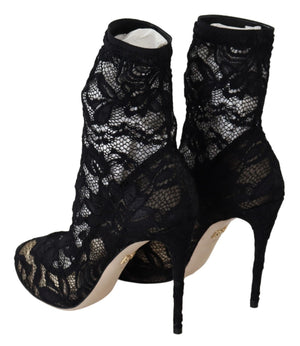 Black Lace Taormina High Heel Boots Shoes