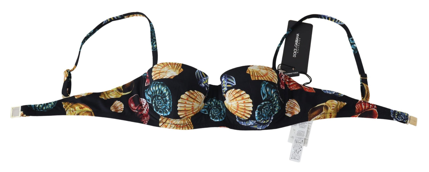 Black Seashells Print Women Swimwear Bikini Tops