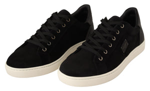 Black Suede Leather Mens Low Tops Sneakers