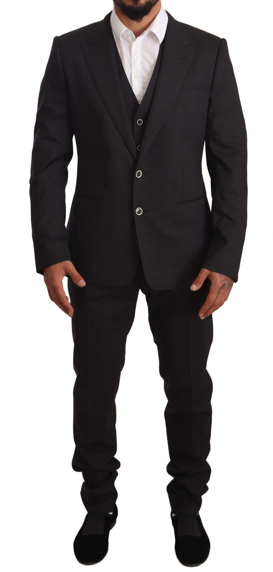 Gray Striped Wool Stretch Two Button Suit