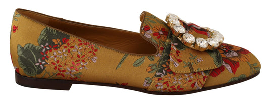 Floral Jacquard Crystal Brooch Loafers Shoes