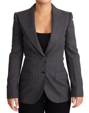 Gray Single Breasted Fitted Blazer Wool Jacket