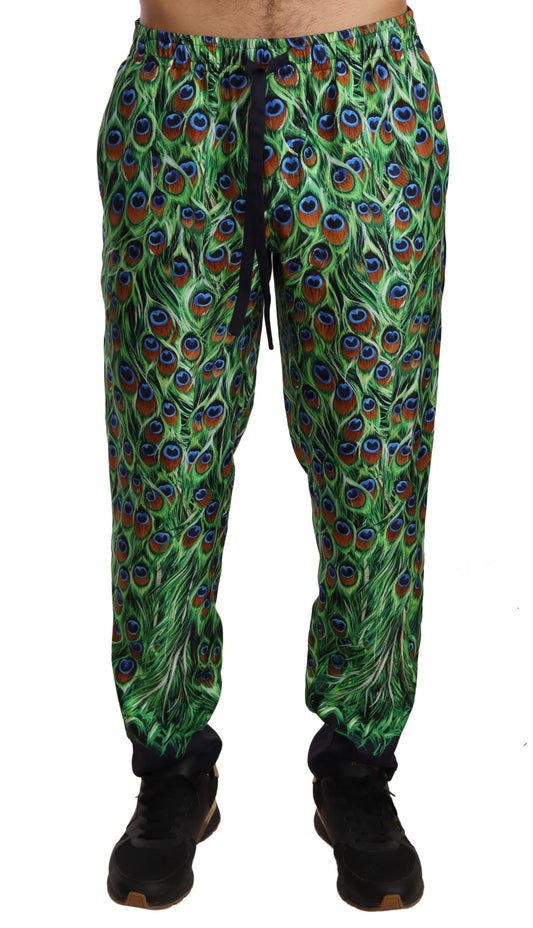 Green Peacock Print Skinny Trouser Pants