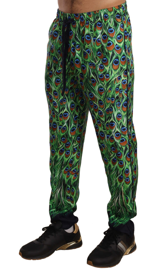 Green Peacock Print Skinny Trouser Pants