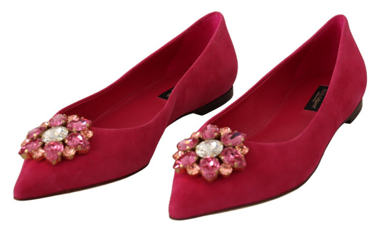 Pink Suede Crystals Loafers Flats Shoes