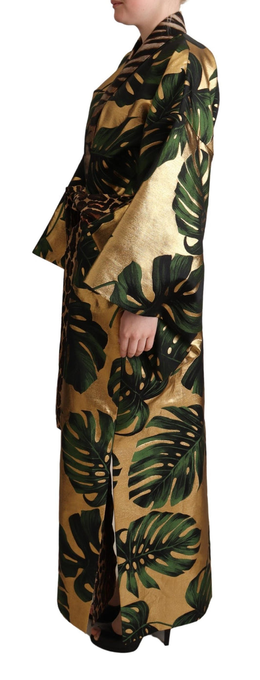 Multicolor Leaves Print Kimono Jacket Coat