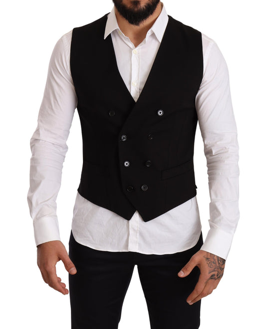 Black Wool Double Breasted Waistcoat Vest