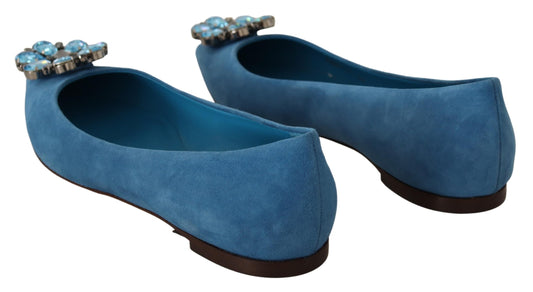Blue Suede Crystals Loafers Flats Shoes