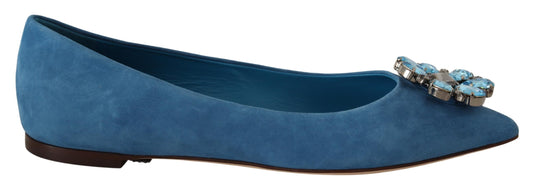 Blue Suede Crystals Loafers Flats Shoes
