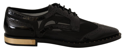 Black Leather Broques Sheer Wingtip Shoes