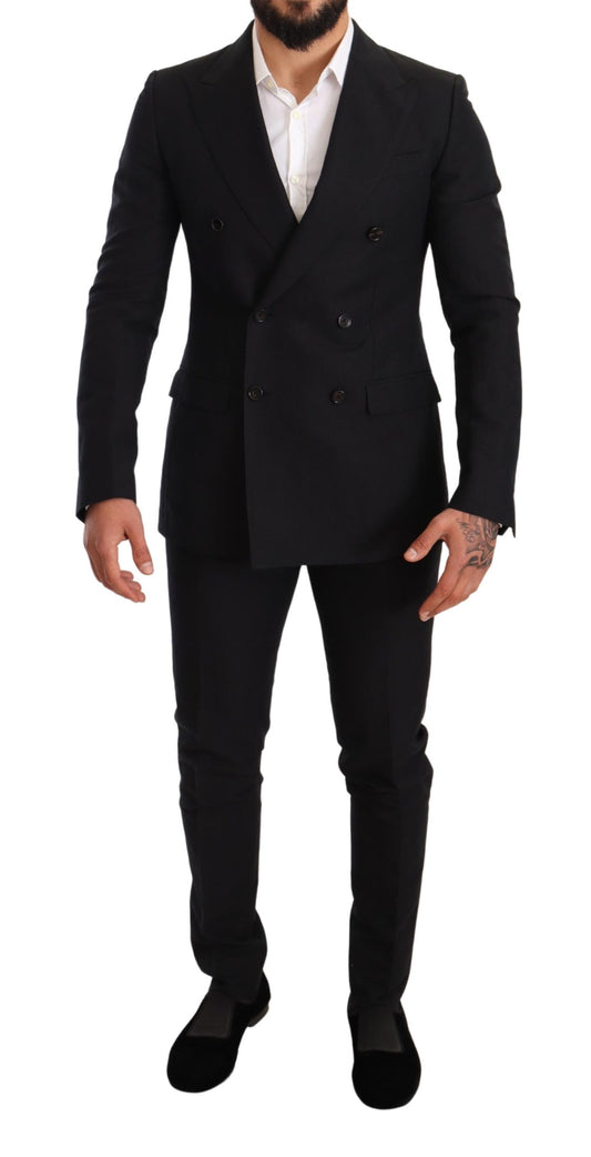 Black Cotton Slim 2 Piece TAORMINA Suit