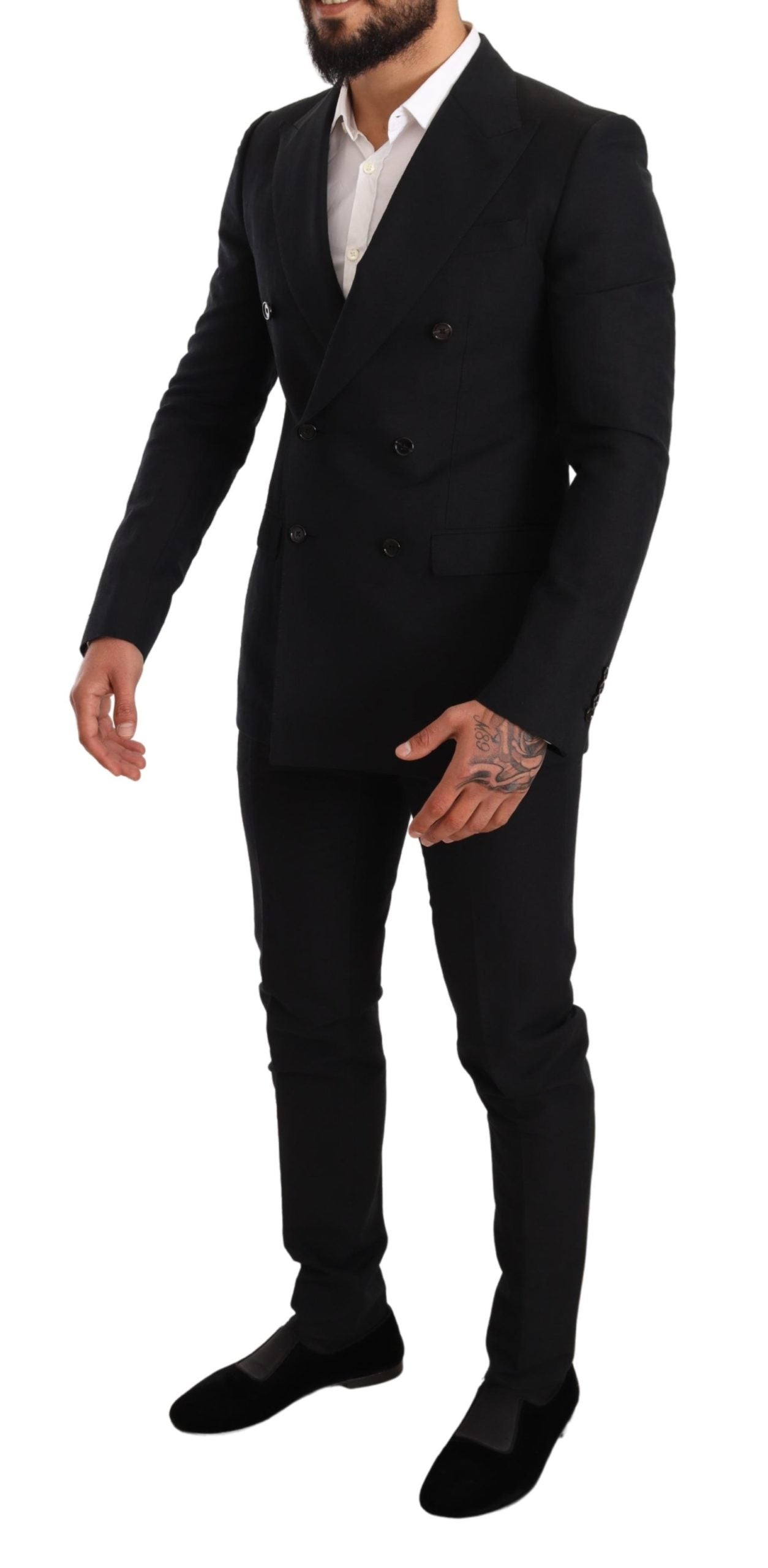 Black Cotton Slim 2 Piece TAORMINA Suit