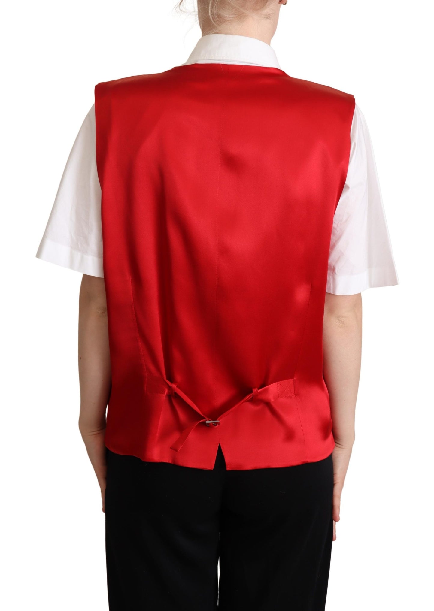 Red Virgin Wool Sleeveless Waistcoat Vest