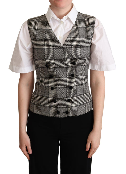 Gray Checkered Sleeveless Waistcoat Vest
