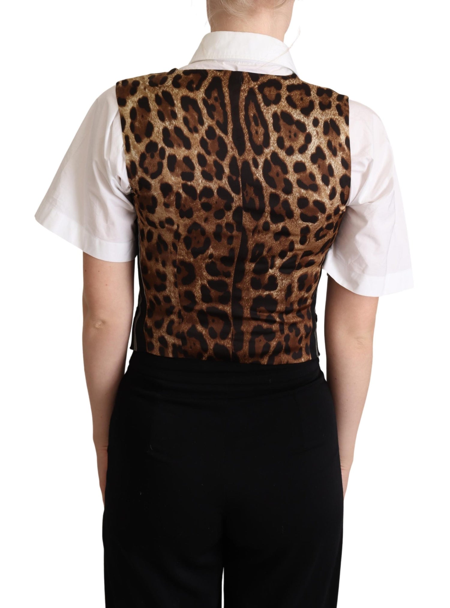Black Striped Leopard Print Waistcoat Vest
