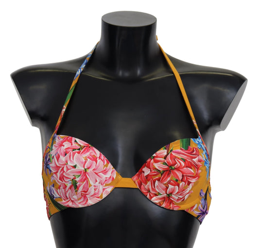 Yellow Floral Print Swimsuit Beachwear Bikini Tops