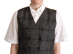 Gray Wool Leopard Print Waistcoat Vest