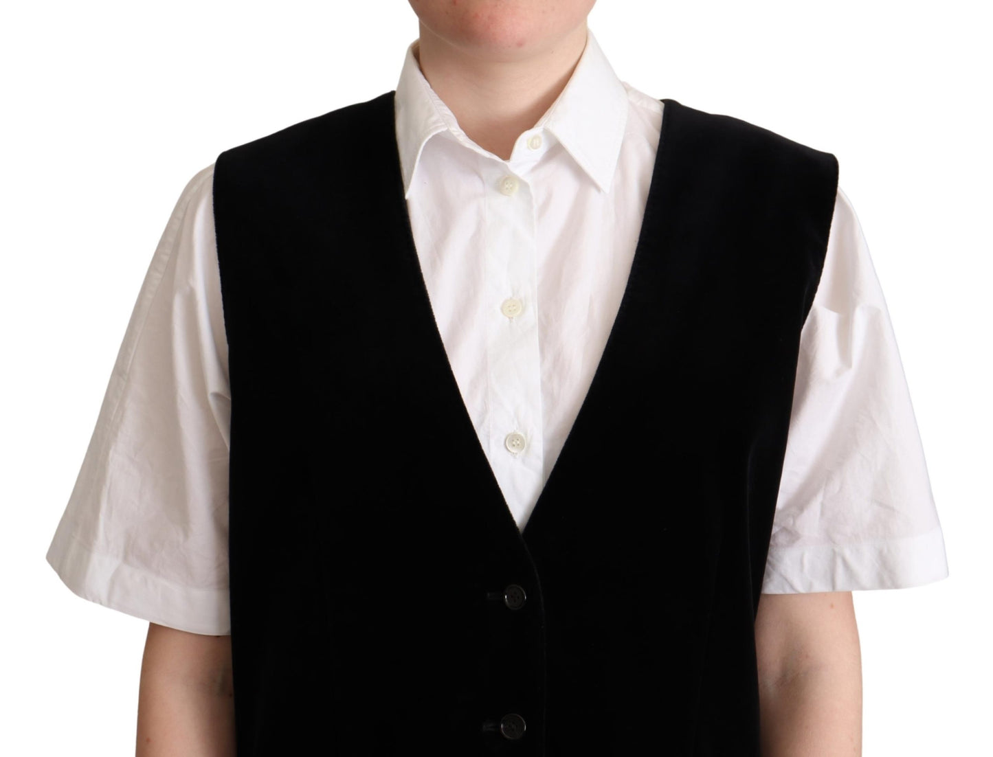 Black Cotton Leopard Print Waistcoat Vest