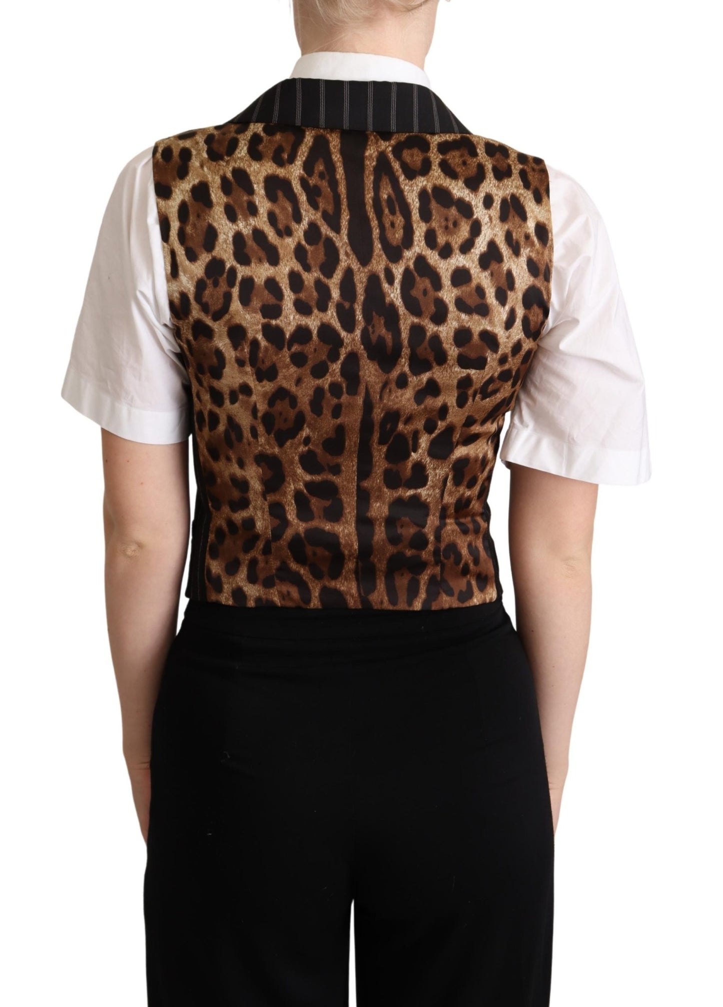 Black Striped Leopard Print Waistcoat Vest Top