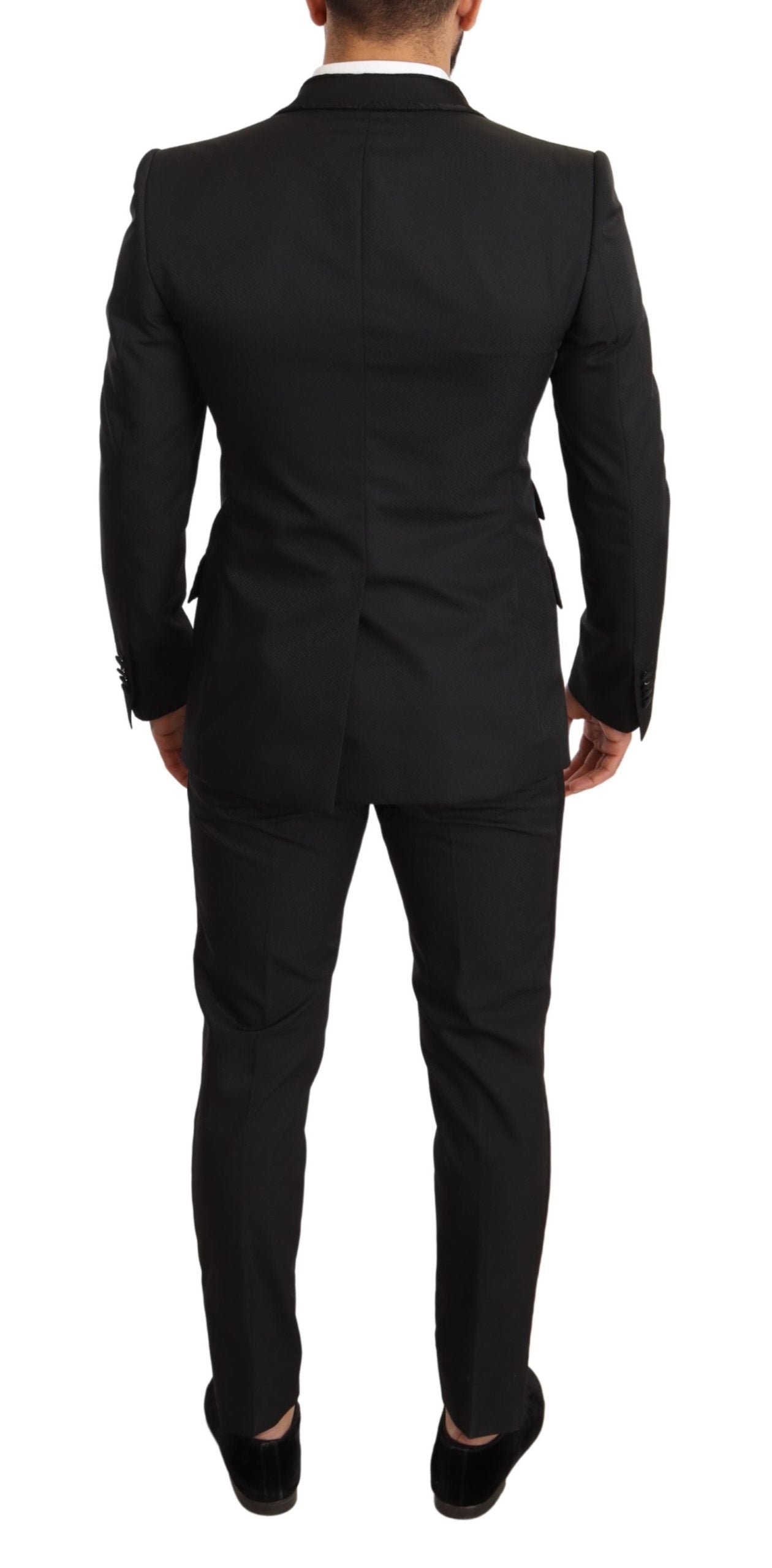Black Brocade 2 Piece Set Polyester Suit
