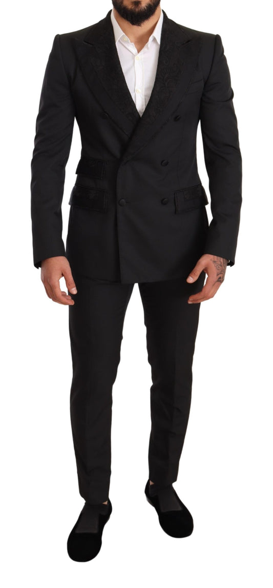 Black Brocade 2 Piece Set Polyester Suit
