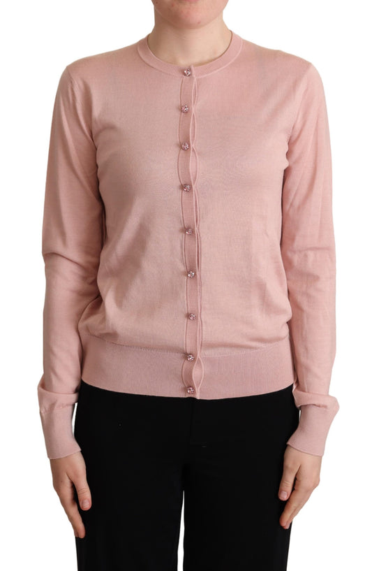 Pink Cashmere Silk Buttons Cardigan Sweater