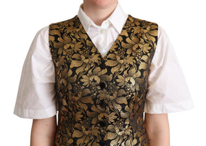 Black Gold Jacquard Silk Waistcoat Vest