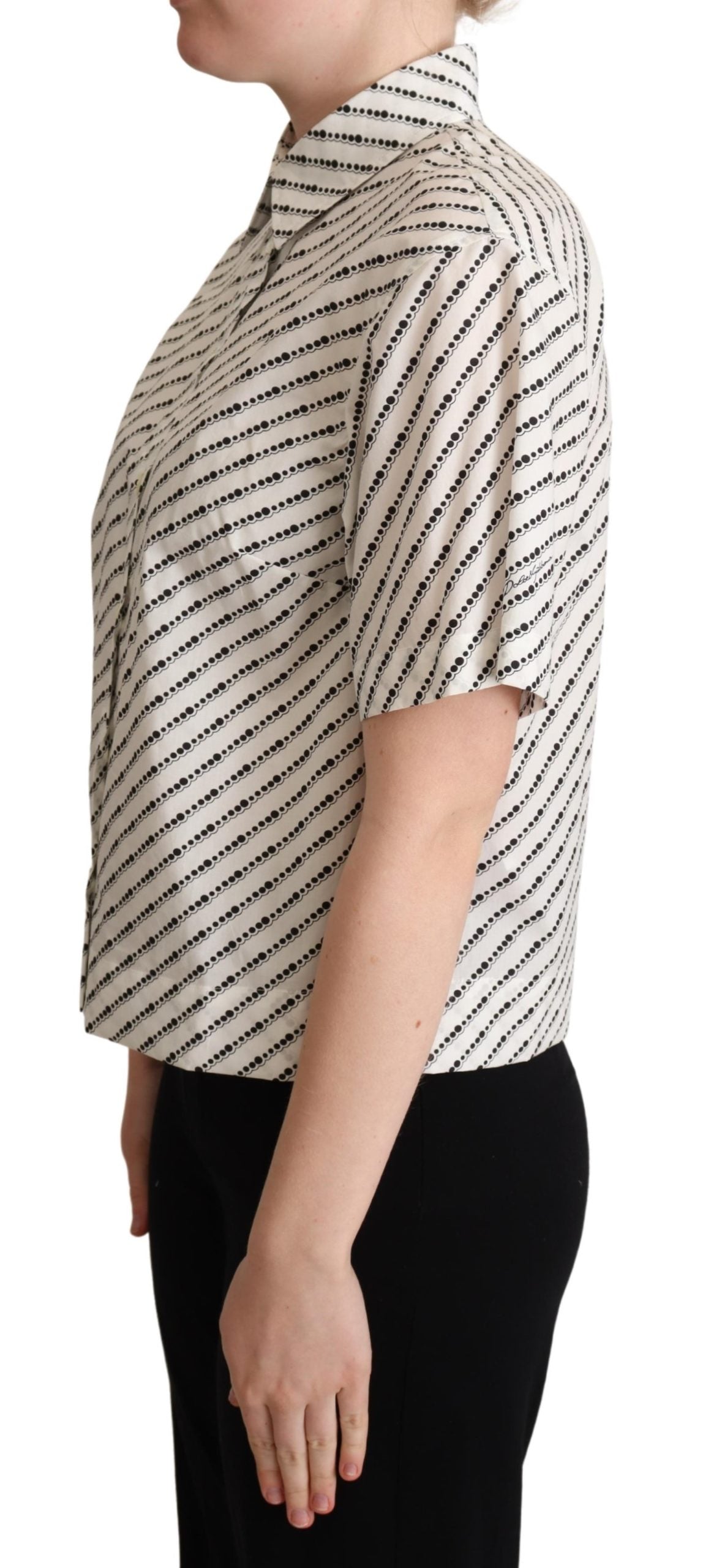 White Dotted Collared Blouse Shirt