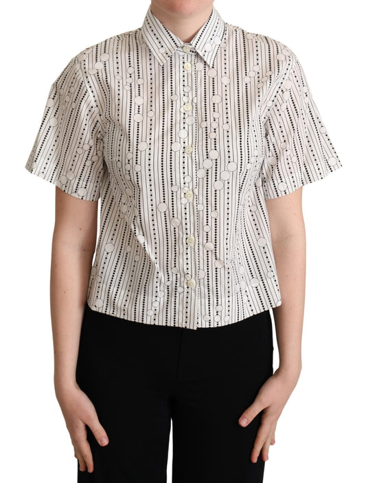 White Circles Dots Collared Button Up Shirt