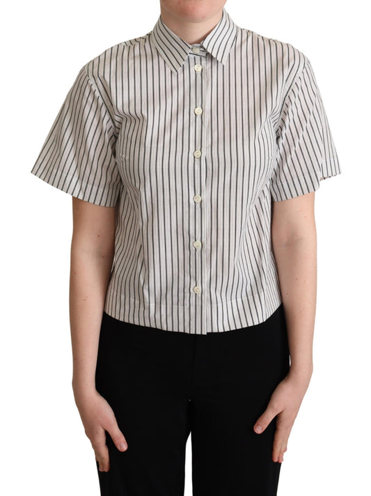 White Black Striped Collared Shirt