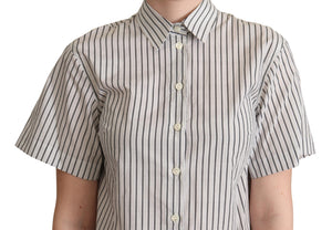 White Black Striped Collared Shirt