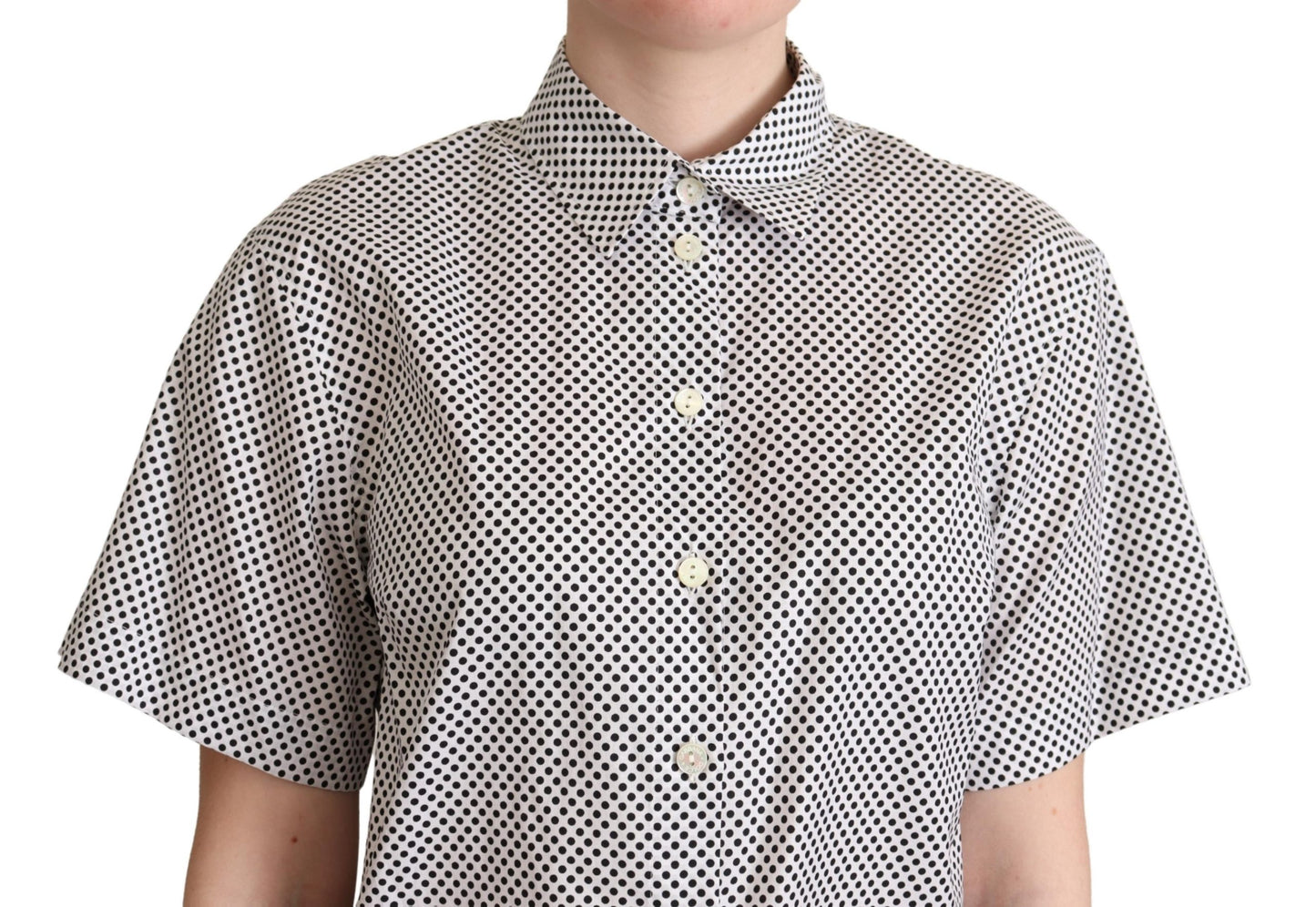 Black Polka Dot Collared Shirt White
