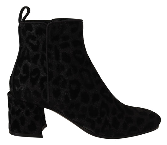 Black Leopard Print Booties Ankle Boots Shoes
