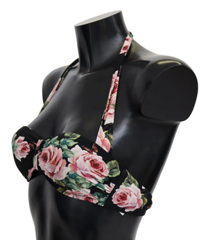 Black Roses Print Swimsuit Beachwear Bikini Tops