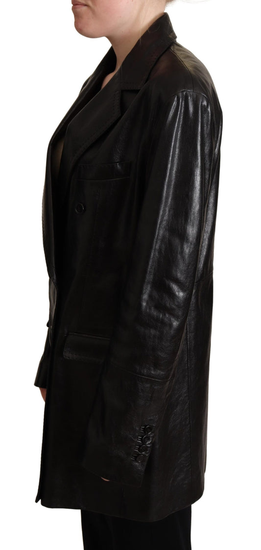 Black Double Breasted Coat Leather Jacket