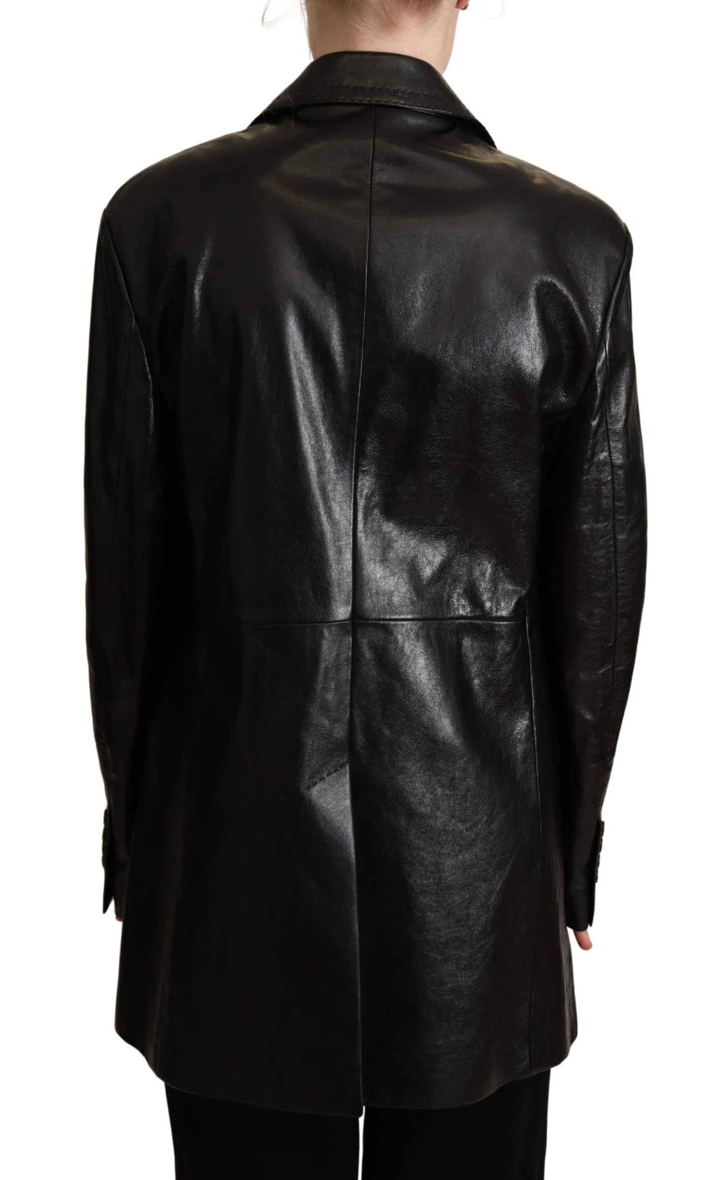 Black Double Breasted Coat Leather Jacket