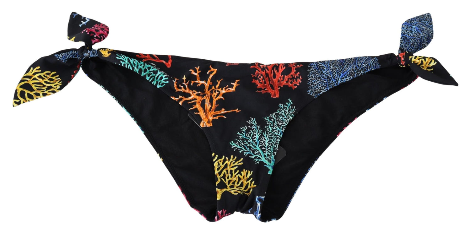 Black Coral Print Swimwear Beachwear Bikini Bottom