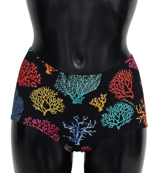 Black Coral Print Swimwear Beachwear Bikini Bottom