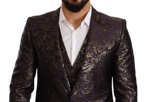 Purple Gold Brocade Slim 3 Piece SICILIA Suit